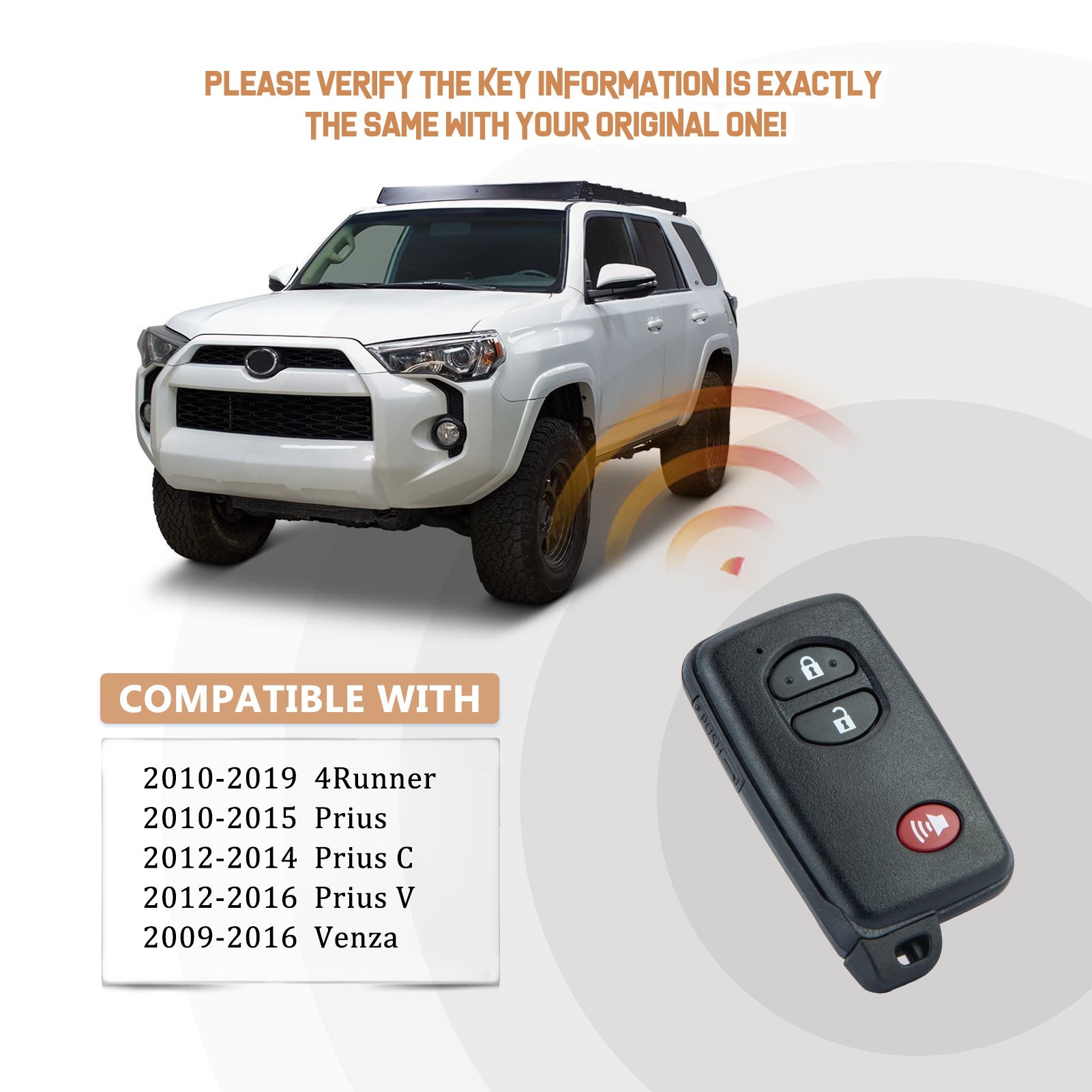 Smart Remote Replacement for Toyota 4Runner Prius C V Venza with New Emergency Key Blade FCC ID:HYQ14ACX/271451-5290 T3RE