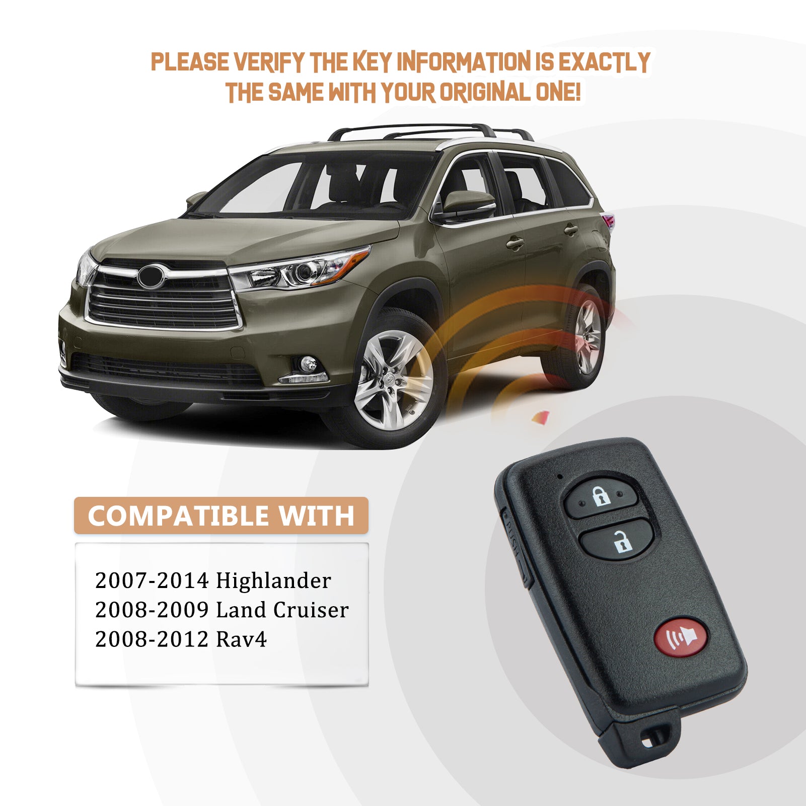 Smart Key Fob Replacement Replacement for Toyota Highlander Land Cruiser Rav4 3 Button FCCID:HYQ14AAB 0140 Board T3RF