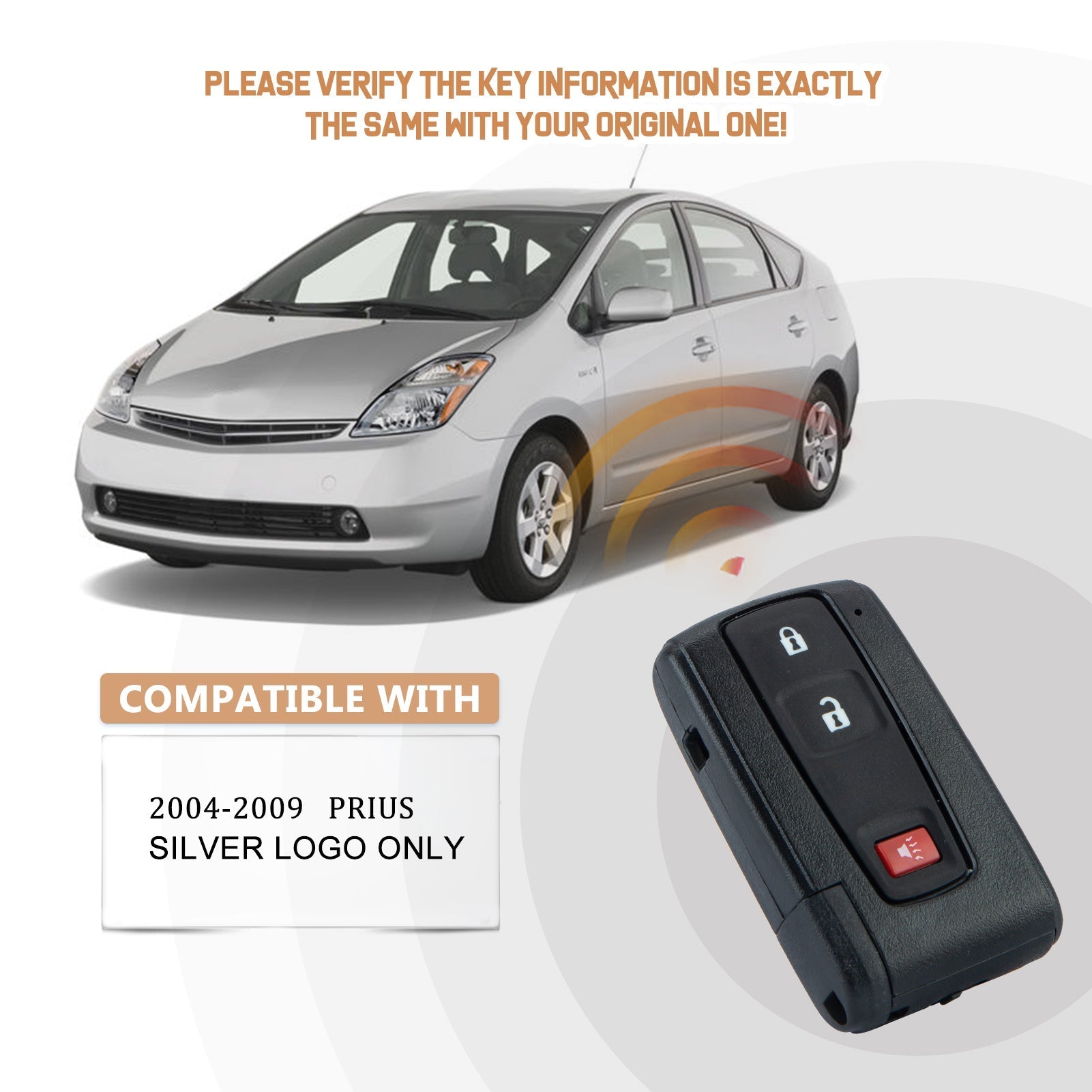 Replacement Car Key Fob for 2004/2005/2006/2007/2008/2009 Toyota Prius with FCC ID: MOZB31EG/CHIP:4D-70E (Silver Logo ONLY) 315 MHz T3RJ(10)