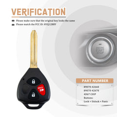 New Keyless Entry Replacement for 2006-2010 Rav4 2007-2012 Yaris 2008-2013 XB FCC ID: HYQ12BBY Part # 89070-42660 89070-42670 4D67 CHIP T3SA(10)