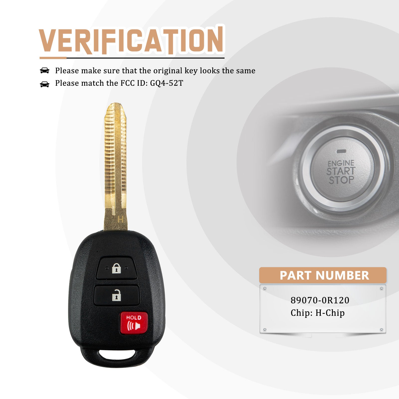 New Keyless Entry Replacement for RAV4 LE 2013-2018 RAV4 XLE 2013-2018 Highlander LE 2014-2017 Tundra 2018-2019 Part # 89070-0R120 FCC ID: GQ4-52T H-Chip T3SE