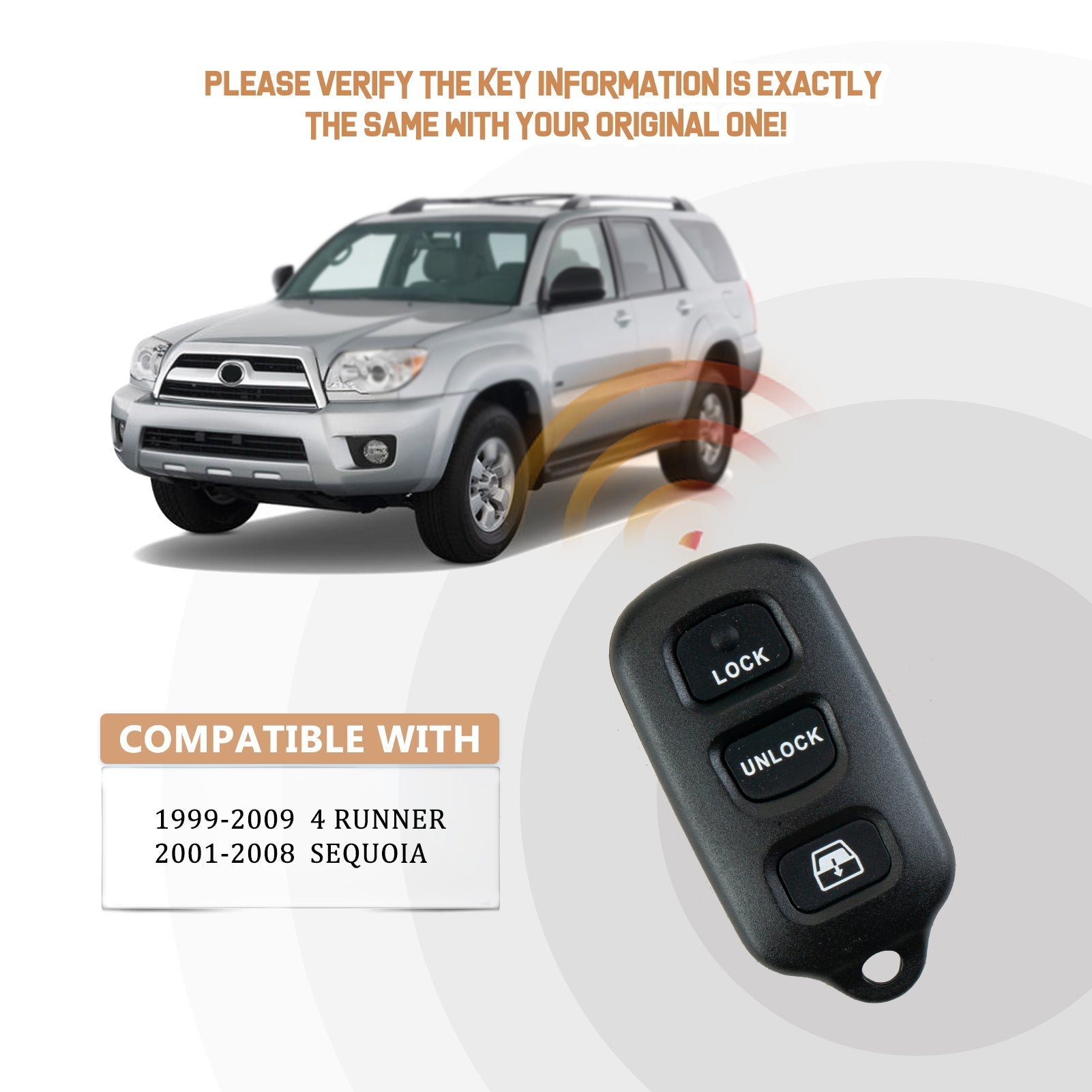 New Keyless Entry Replacement Car Key Fob for 1999-2009 4 Runner,2001-2008 Sequoia Part No. HYQ12BBX/HYQ12BAN/HYQ1512Y/1511A-12BBX T4RB(10)