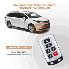 Smart Key Fob Replacement for 2011 - 2019 Toyota Sienna Keyless Remote FCC ID:HYQ14ADR T6RB(10)