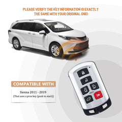 Smart Key Fob Replacement for 2011 - 2019 Toyota Sienna Keyless Remote FCC ID:HYQ14ADR T6RB